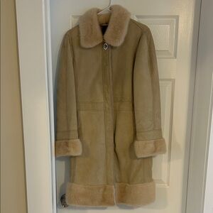 Women's Coach Tan Lamb Shearling Coat with Mink trim Sz 10